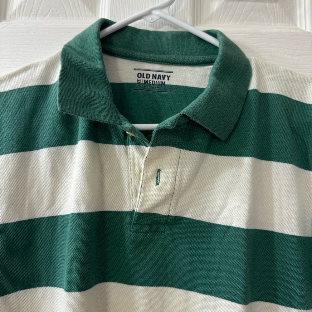 💜 2/$15 OLD NAVY Stripe Green/White Polo Collared Medium